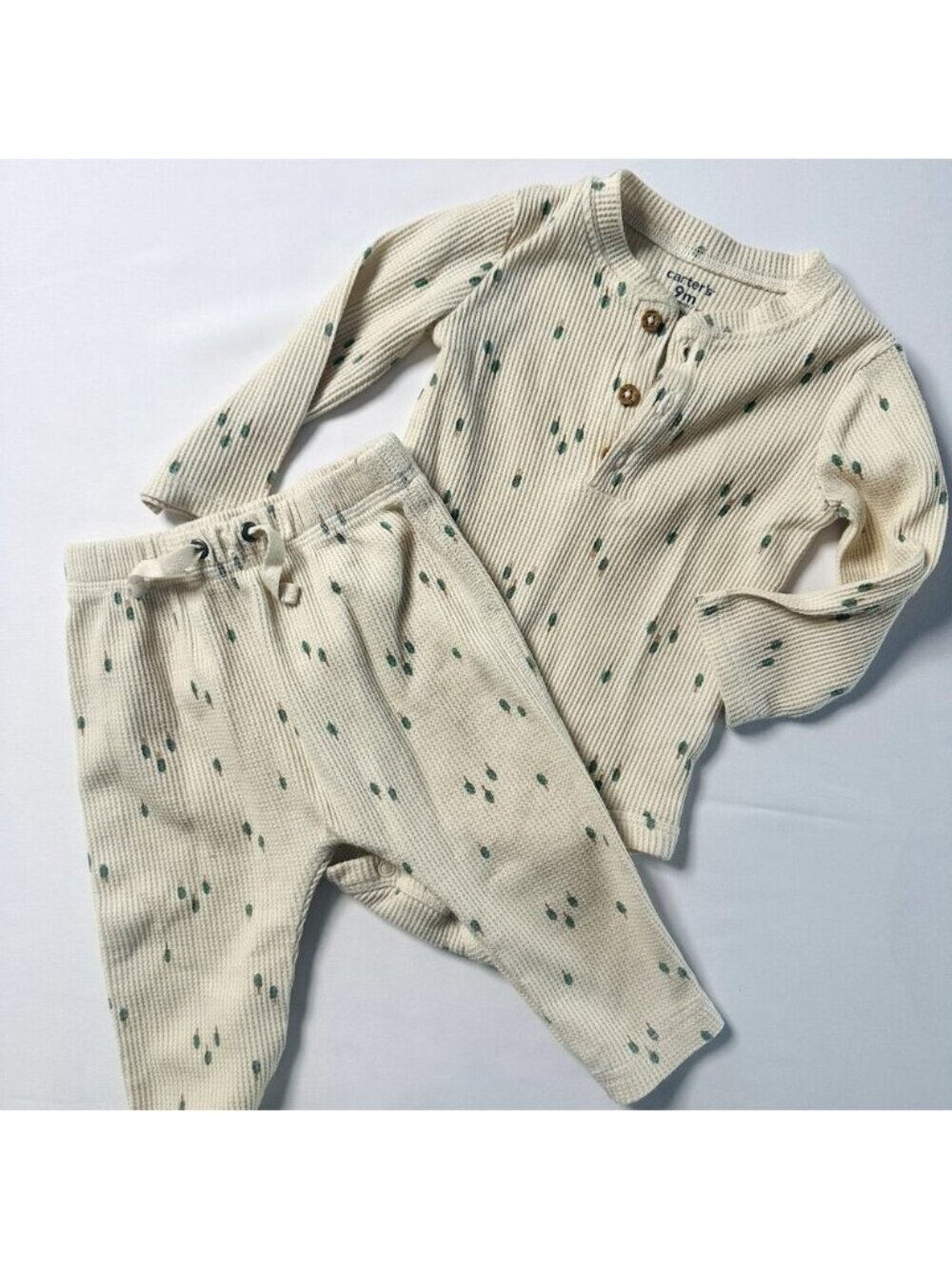 Carter's Baby 2-Piece Tree Print Thermal Bodysuit Pant Set Sz 9m